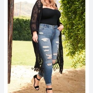 New! Torrid Bombshell Skinny Denim Jeans Dark Wash Distressed Stretch Sz 26R